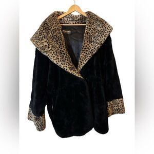 Monterey fashions vintage cheetah animal print and black coat cozy